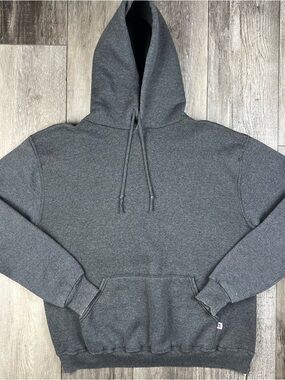 Vintage Russell Athletic Dark Gray Blank Hoodie Mens Large Y2K 90s Pullover